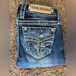 Rock Revival Blue Denim Jeans with Embroidered Details
